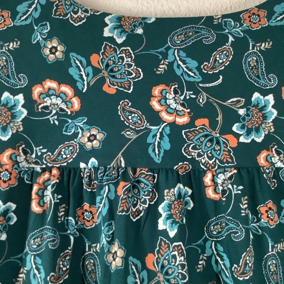 J JILL Wearever Jersey Knit Tunic Dark Green Floral Top 3/4 Sleeve Travel Work L - Picture 12 of 16